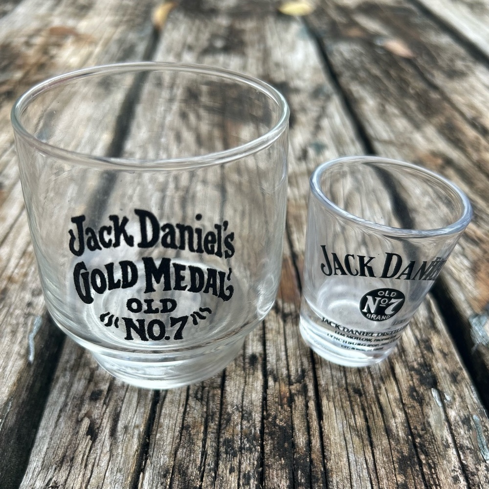 (1) Jack Daniels Swing Bug Shot Glass & One (1) Gold Medal Old No. 7 Rock Glass